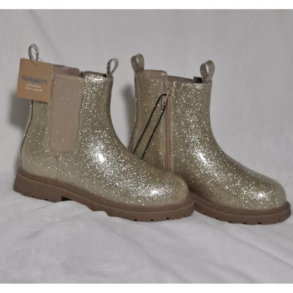 New Low Price!! NWT Girls Gold Glitter Rubber Boots Size 3 Memory Foam